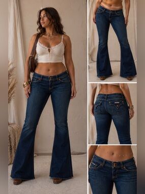 Hudson 170SOLL Signature Bootcut Flare Jeans Size 28 Low Rise Y2K Boho Dark Wash